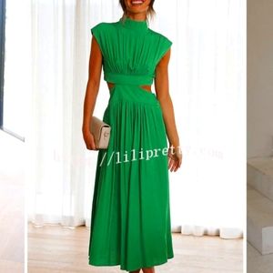 Cutout Waist Pocketed Vacation Midi Dress
